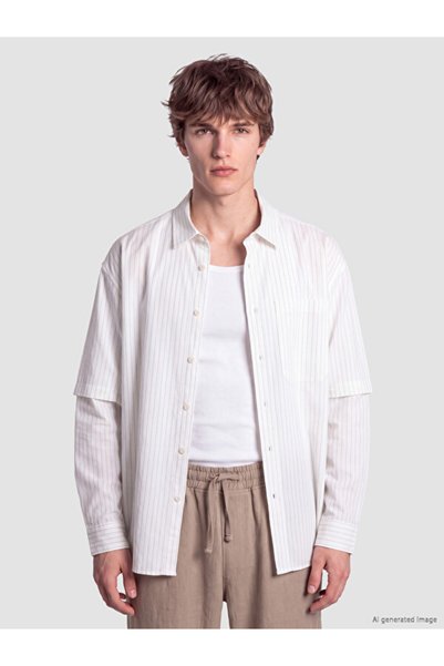 LC Waikiki Rmz Gi̇yi̇m Farkiyla Relax Fit Striped Poplin Men's Shirt