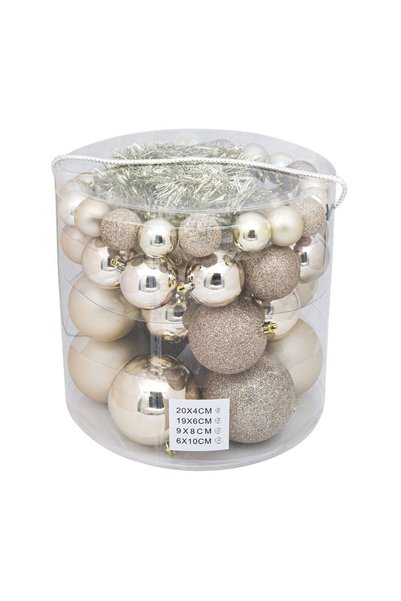 OEM Set Globuri de Crăciun Bej Mat Strălucitoare Glitter 4-6-8-10m – 54 buc. ...