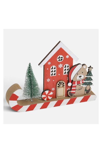OEM Decorațiune de Crăciun Casa din Lemn cu Ursulet 17x13cm, Decor Festiv