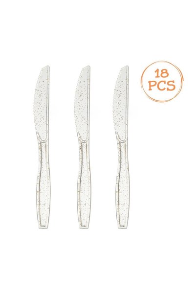 OEM Cuțite Reutilizabile din Plastic Transparent cu Glitter Auriu 16,8 cm – 1...