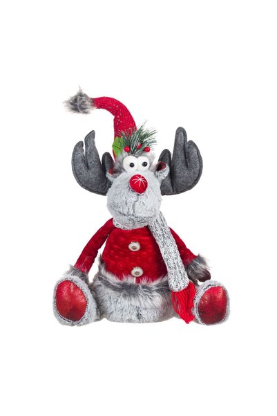 OEM Figura Decorativa Cerb de Crăciun Haina Roșie Căciulă Paiete 48 cm – Deco...