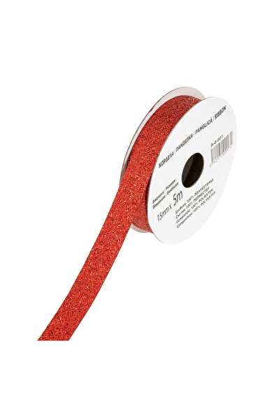 OEM Panglică decorativă Roșie cu Glitter de Crăciun 5 m x 15 mm