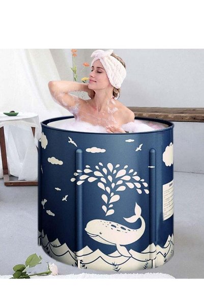 Arabest حوض استحمام محمول قابل للطي، حوض سبا معزول مع إطار داعم ووسادة، أزرق ...