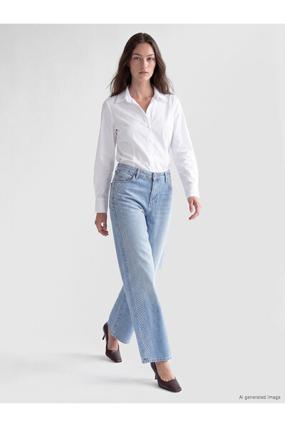 LC Waikiki Nevavm Lcw Modest Indigo Denim Stoned Wideleg High Waist Wide Leg ...