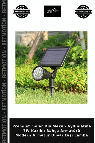 Betmotion Premium Solar Dış Mekan Aydınlatma 7W Kazıklı Bahçe Armatürü Modern Armatür Duvar Dışı Lamba