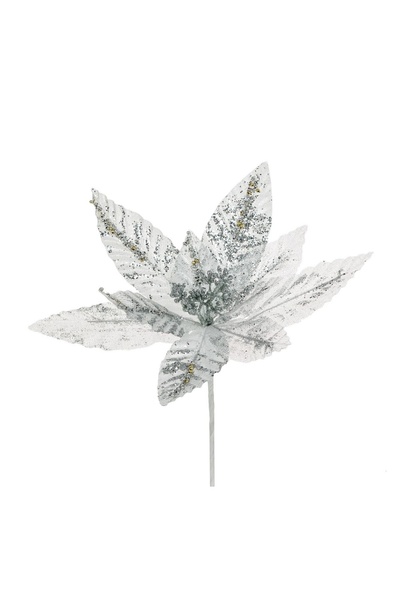 OEM Floare Decorativa de Crăciun Argintie cu Paiete 19 cm – Atmosferă Festivă...