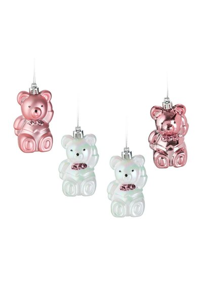 OEM Set Ornamente Brad de Crăciun Ursuleti Roz Albi Irizati 7.5 cm – 4 buc. –...
