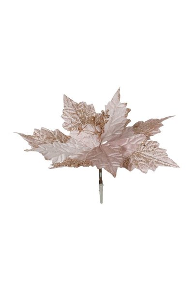 OEM Floare Decorativa de Crăciun Roz Catifelata cu Glitter și Clips 29 cm – L...