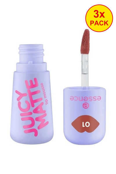 Essence 3x ΠΑΚΕΤΟ Μους χειλιών JUICY MATTE - 01 Maple Rouge, Essence, 2.7 ml