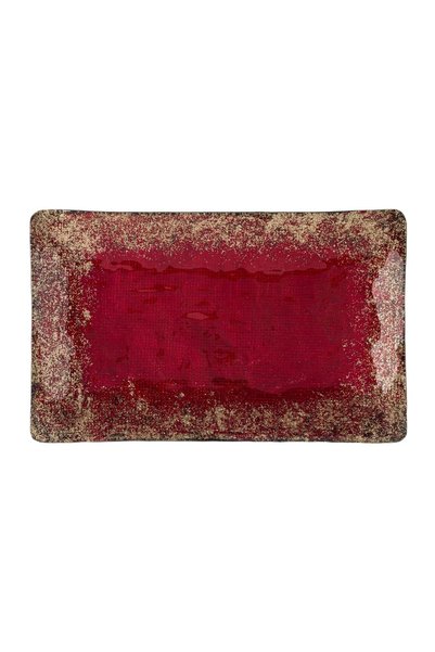 OEM Platou Decorativ de Crăciun din Sticlă Dreptunghiular Roșu cu Glitter Aur...
