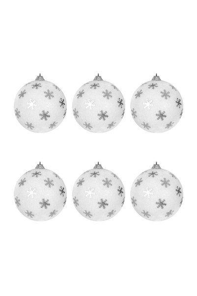 OEM Set Globuri de Crăciun Albe Fulgi Argintii Ø8 cm – 6 buc. – Atmosferă Fes...