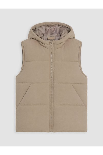 LC Waikiki Ozmarka New Season Beige Hooded Boys' Puffer Vest