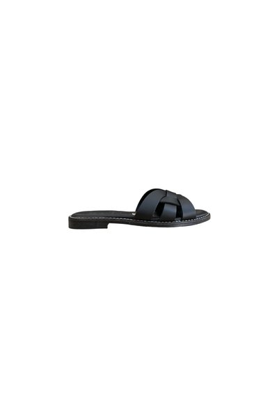 Oh! My Sandals Oh My Sandals Γυναικείες Μαύρες Παντόφλες 5570 Δερμάτινες