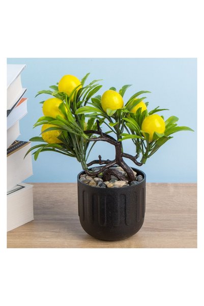 OEM Ghiveci Decorativ Negru cu Planta Artificială Lamaie Ø7x18 cm