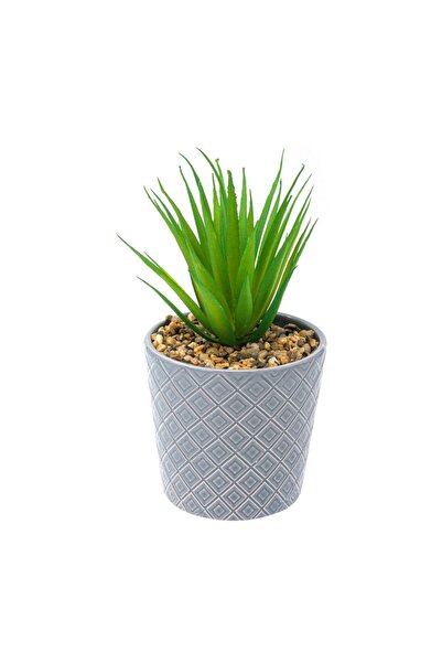 OEM Ghiveci Decorativ Ceramic Gri cu Planta Artificială Cactus 19 cm