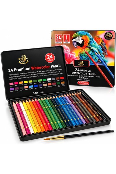 Alayjah Make Every Stroke a Masterpiece with Watercolor Pencils Set, 24 Premi...