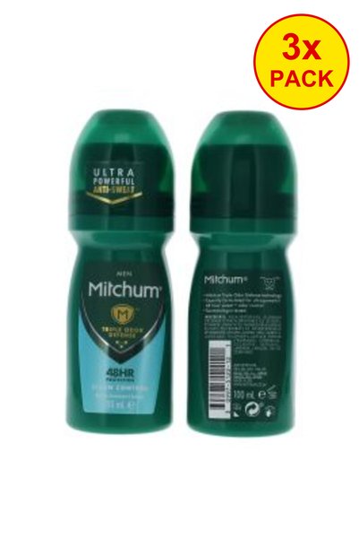 Mitchum 3x Πακέτο Ανδρικά Triple Odor Defense 48H Roll On Antiperspirant Clea...