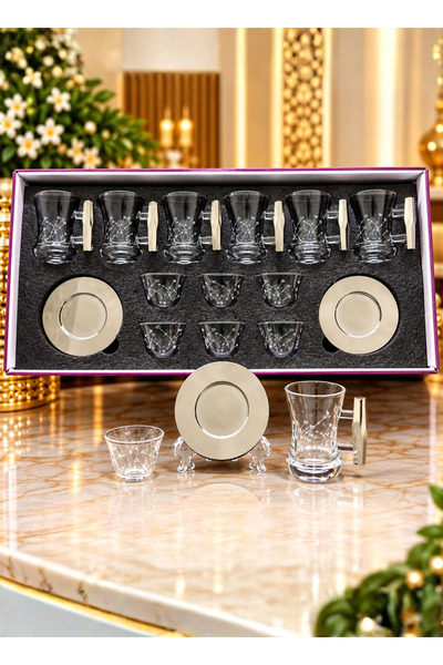 ALQANNAS Tea Cups + Embossed Crystal Coffee Cups with Saucers Plastic Silver ...