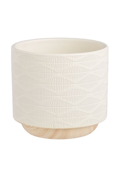 OEM Mască decorativă pentru ghiveci Ceramică Ecru cu model Reliefat Ø12x12 cm...