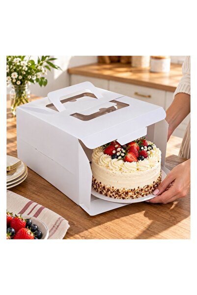 OEM Cutie din Carton pentru Tort cu Mâner și Fereastră, 25x25x15 cm