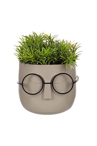 OEM Ghiveci Decorativ Fata Bej cu Ochelari Negri și Planta Artificială 11x11x...