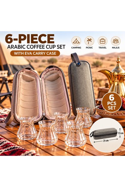 Generic Brand 6-Piece Arabic Coffee Cup Set with EVA Carry Case, Portable Cam...