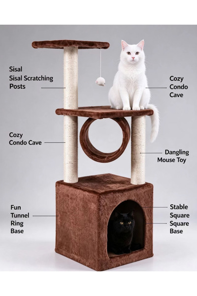 Haidue Cat Tree Tower with Sisal Scratching Posts, 3-Tier Indoor Cat Activity...