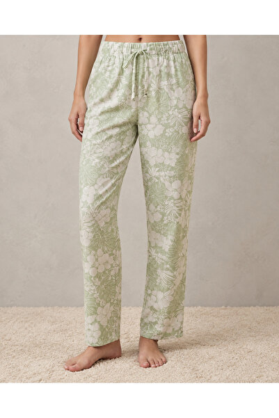 embody Pantaloni de pijama din bumbac pentru femei, verde deschis cu imprimeu...