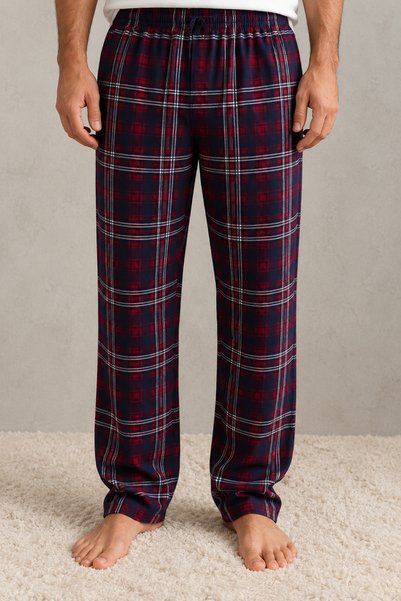 embody Pantaloni de pijama din bumbac pentru bărbați, model în carouri bleuma...