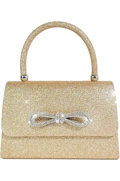 Tazweeq Women's Evening Clutch Bag Rhinestone Bow Handbag with Detachable Cha...