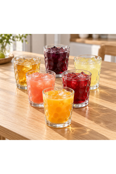 COK Set 6 Pahare Vaso Topo, 250 ml, Sticlă Transparentă cu Model Buline în Re...