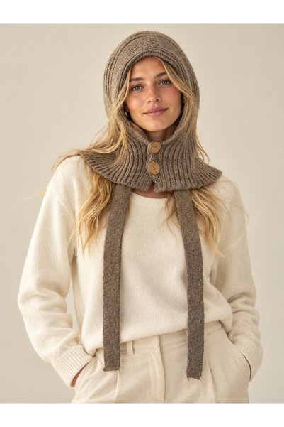 Şirin Giyim Aksesuar Wool Knitted Balaklava Button Detail - Soft Hat Winter N...