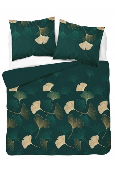 Detexpol Lenjerie de pat din satin 220x200 Flori aurii pe verde