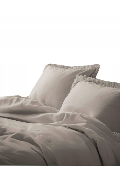 Detexpol Lenjerie de pat din bumbac cu volane 160x200 3 piese Taupe Bej închis