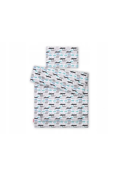 Bobono Set de lenjerie de pat pentru copii cu umplutură 135x100 cm - mașini g...
