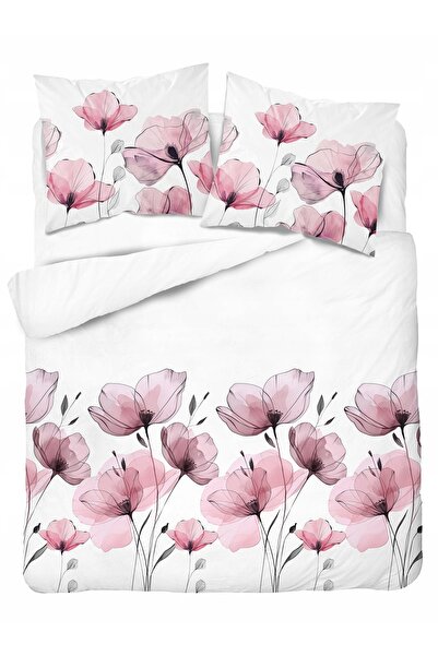 Detexpol Lenjerie de pat Bumbac 220x200cm flori roz pe un fundal deschis