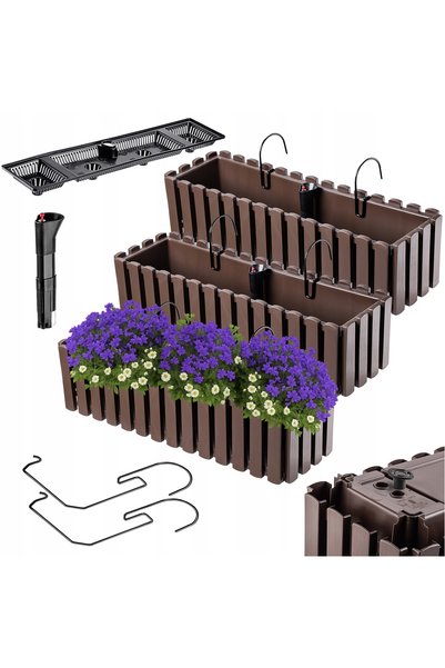 KADAX 3x Jardinieră suspendată pentru balcon, 60cm, cu mânere, maro