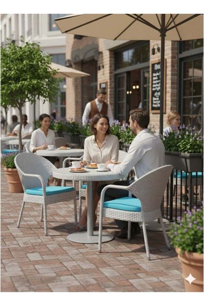 Generic Brand Durable Outdoor Bistro Set with Comfortable Aqua Cushions