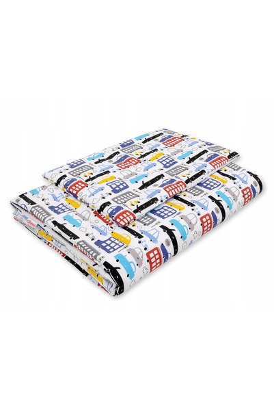 Bobono Set de lenjerie de pat pentru copii cu umplutură 135x100 cm - mașini c...