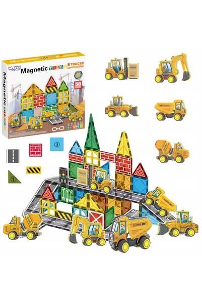 woopie Set de blocuri magnetice de construcție cu vehicule de construcții