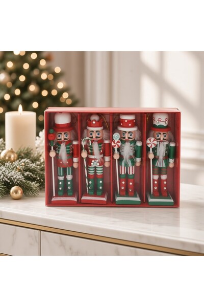 Ornament24 Set 4 figurine spargator de nuci soldatei din lemn, decoratiuni de...