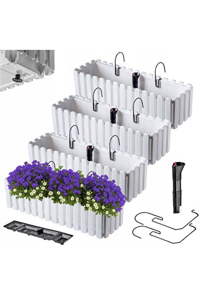 KADAX 4x Jardinieră suspendată pentru balcon, 60cm, cu mânere, albă