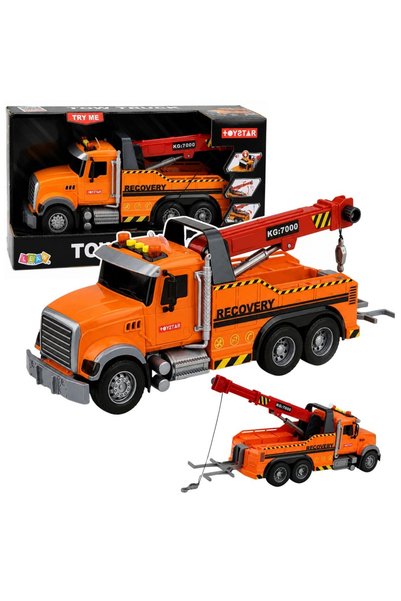 LeanToys Camion cu macara, cârlig de asistență rutieră, lumini, sunete, porto...