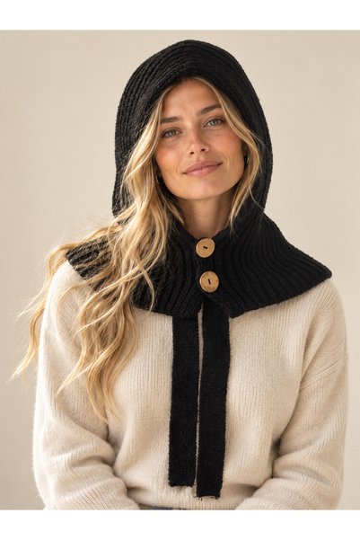 Şirin Giyim Aksesuar Wool Knitted Balaklava Button Detail - Soft Hat Winter N...