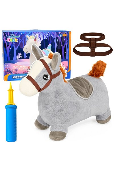 LeanToys Jucărie de pluș gonflabilă cal de sărituri pentru copii, gri, 60cm, ...