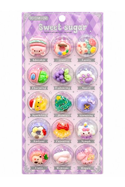 DoviCo 3D Kabartmalı Sweet Sugar Sevimli Figürlü Sticker – 3 Al 1 Hediye | Te...