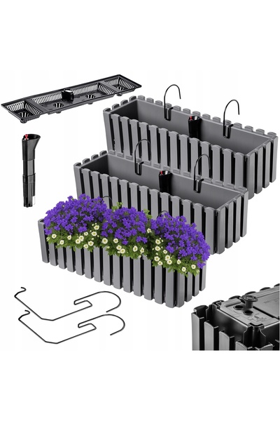 KADAX 3x Jardinieră suspendată pentru balcon, 60cm, cu mânere, gri