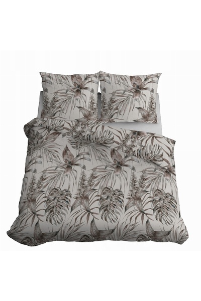 Detexpol Lenjerie de pat din satin 160x200 cu frunze, bej cenușiu