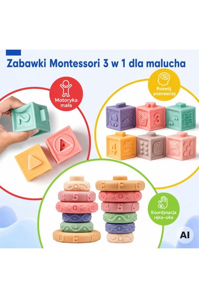 woopie Jucării senzoriale pentru bebeluși, cuburi moi, jucărie de dentiție, 2...