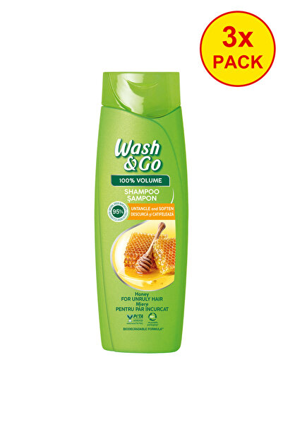 WASH&GO 3x PACK shampoo for unruly hair with honey extract, 360 ml